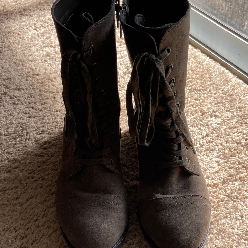 Women's Army Green Lace-Up Boots with Side Zipper